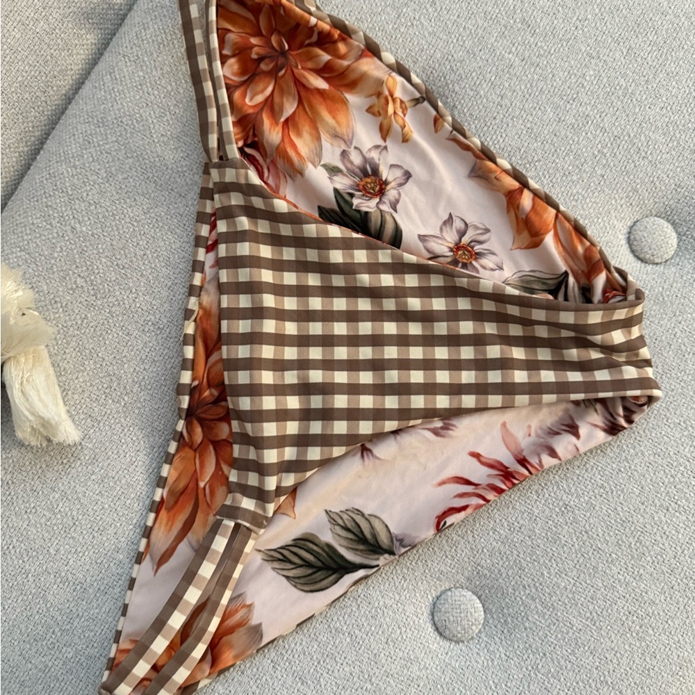 Maaji reversible brown gingham floral bikini size S - Picture 2 of 4